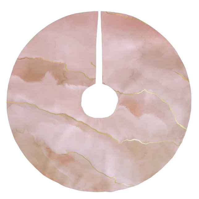 Pink Liquid Marble Gold Texture Brushed Polyester Tree Skirt (Front)