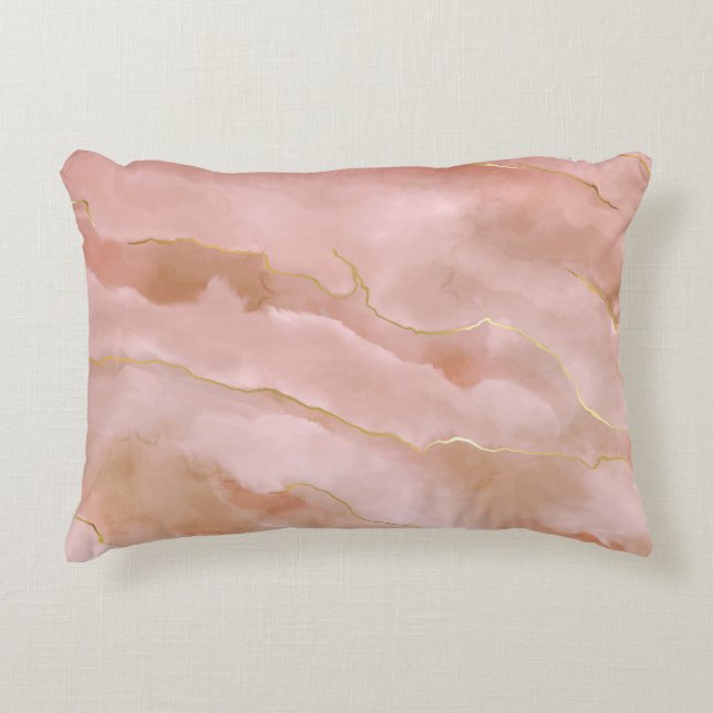 Pink Liquid Marble Gold Texture Decorative Cushion (Front)