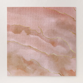 Pink Liquid Marble Gold Texture Jigsaw Puzzle