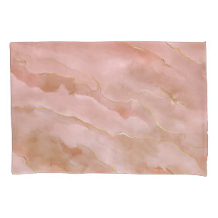 Pink Liquid Marble Gold Texture Pillowcase
