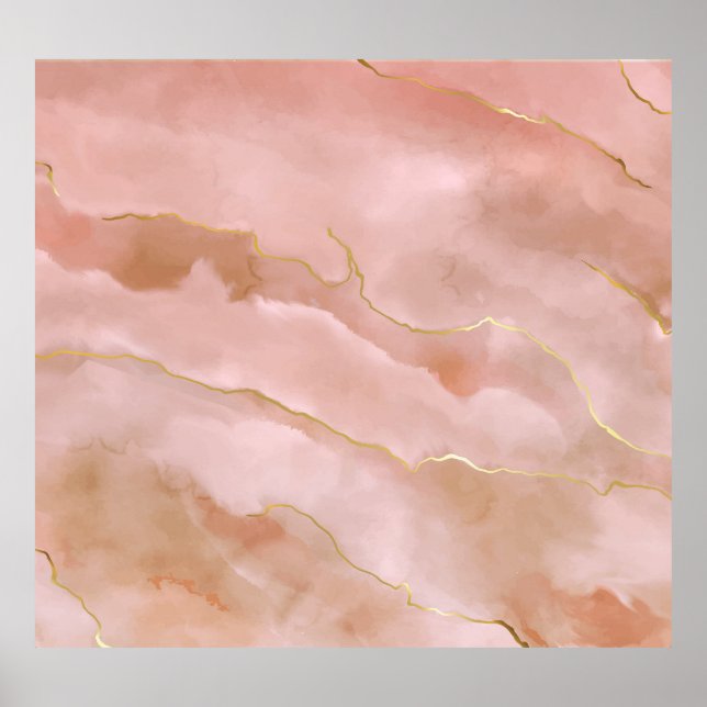 Pink Liquid Marble Gold Texture Poster (Front)