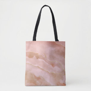 Pink Liquid Marble Gold Texture Tote Bag