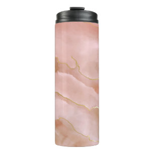 Pink liquid marble texture thermal tumbler