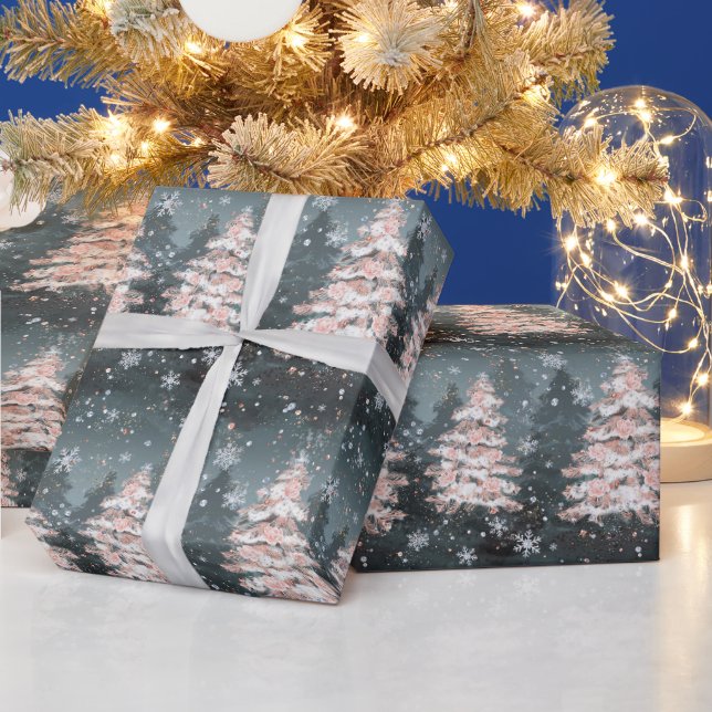 Pink-Lit Christmas Tree Wrapping Paper (Holidays)