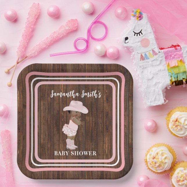 Pink Little AA Cowgirl Western Baby Shower Paper Plate (Party)