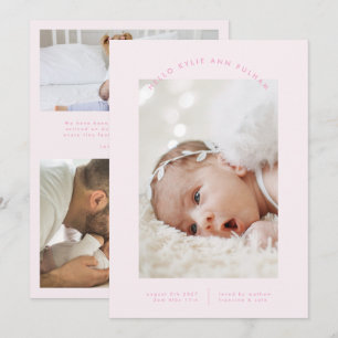 pink little arch photo meet modern girl baby birth announcement