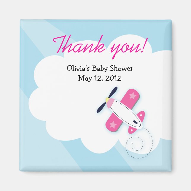 Pink Little Aviator Baby Shower Favour Magnet (Front)