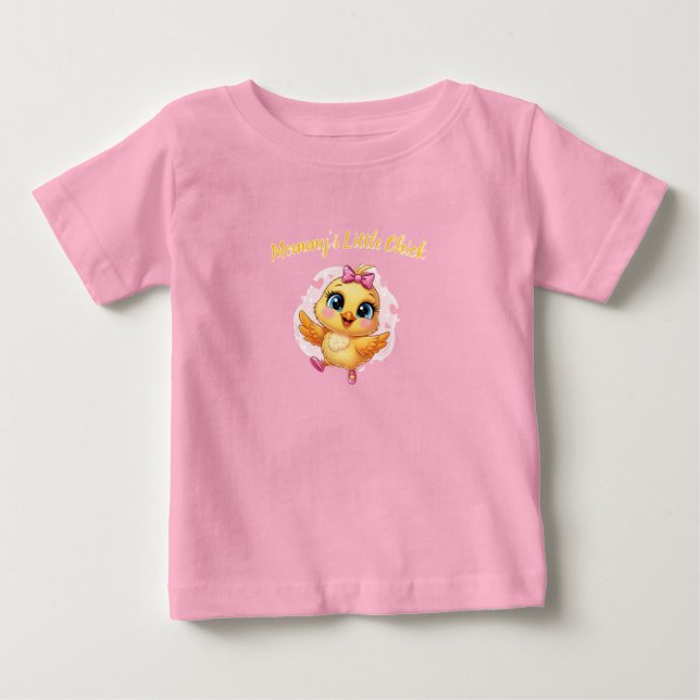 Pink Little Baby Chick with Bow Pattern T-Shirt (Front)