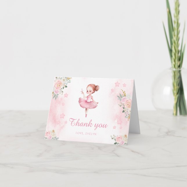Pink little ballerina birthday thank you cards (Front)