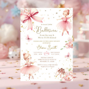 Pink Little Ballerina Is On The Way Baby Shower Invitation