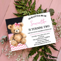 Pink Little Bear Birthday Pink Chevron Teddy Bear