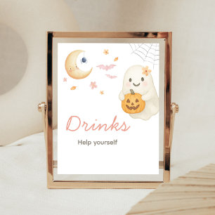 Pink Little Boo Baby Shower Drinks Sign