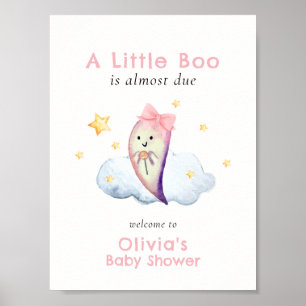 Pink Little Boo Bow Ghost Baby Shower Welcome Poster