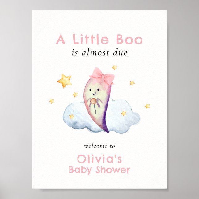 Pink Little Boo Bow Ghost Baby Shower Welcome  Poster (Front)