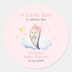 Pink Little Boo Bow Ghost Girl Baby Shower Classic Round Sticker