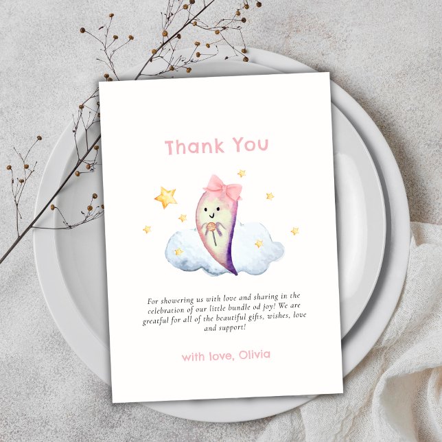 Pink Little Boo Bow Ghost Girl Baby Shower  Thank You Card (Pink Little Boo Bow Ghost Girl Baby Shower Thank You Card)