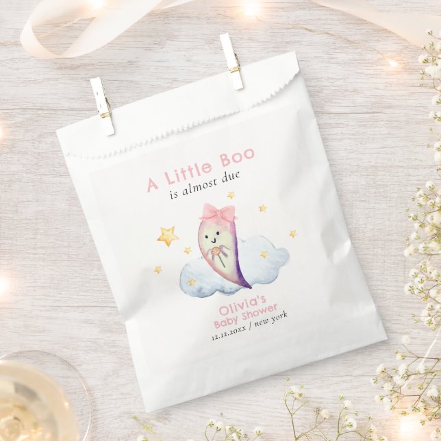 Pink Little Boo Bow Ghost Halloween Baby Shower  Favour Bag (Clipped)