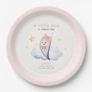 Pink Little Boo Bow Ghost Halloween Baby Shower  Paper Plate