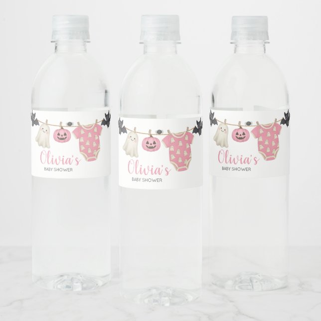 Pink Little Boo Clothesline Baby Shower Water Bottle Label (Bottles)