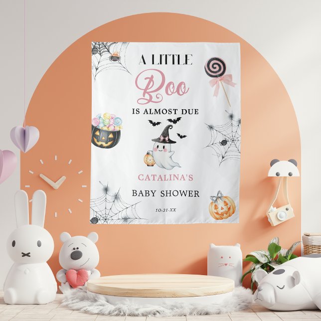 Pink Little Boo Cute Ghost Baby Shower Backdrop Tapestry (Creator Uploaded)