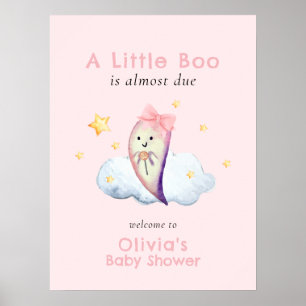 Pink Little Boo Ghost Girl Baby Shower Welcome Poster