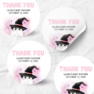 Pink Little Boo Ghost Witch Baby Shower Classic Round Sticker