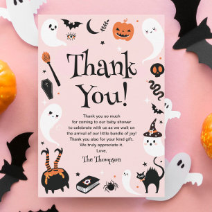 Pink Little Boo Halloween Baby Shower Girl Thank You Card