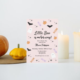Pink Little Boo Halloween Baby Shower Invitation