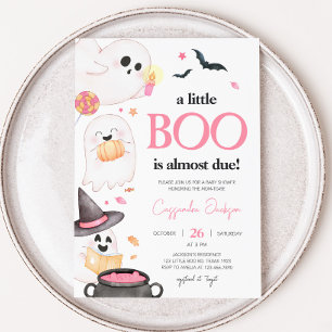 Pink Little Boo Halloween Baby Shower Invitation