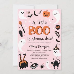 Pink Little Boo Halloween Baby Shower Invitation