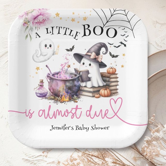 Pink Little Boo Halloween Baby Shower Paper Plate (Creator Uploaded)