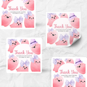 Pink Little Boo Halloween Baby Shower  Square Sticker