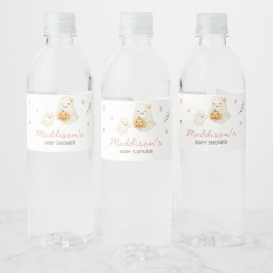 Pink Little Boo Halloween Baby Shower Water Bottle Label