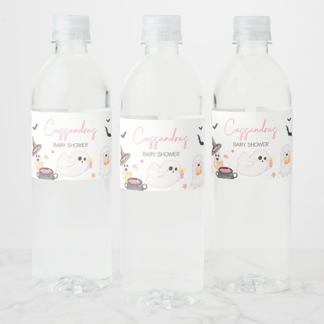 Pink Little Boo Halloween Baby Shower Water Bottle Label (Bottles)