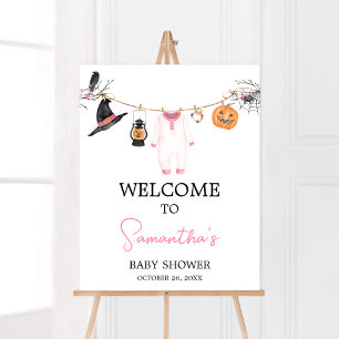Pink Little Boo Halloween Baby Shower Welcome Poster