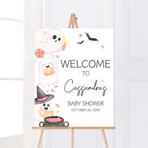 Pink Little Boo Halloween Baby Shower Welcome Poster