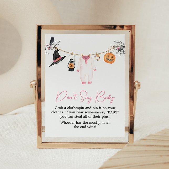 Pink Little Boo Halloween Don't Say Baby Poster (Halloween Baby Clothes Baby Shower Don't Say Baby Sign)