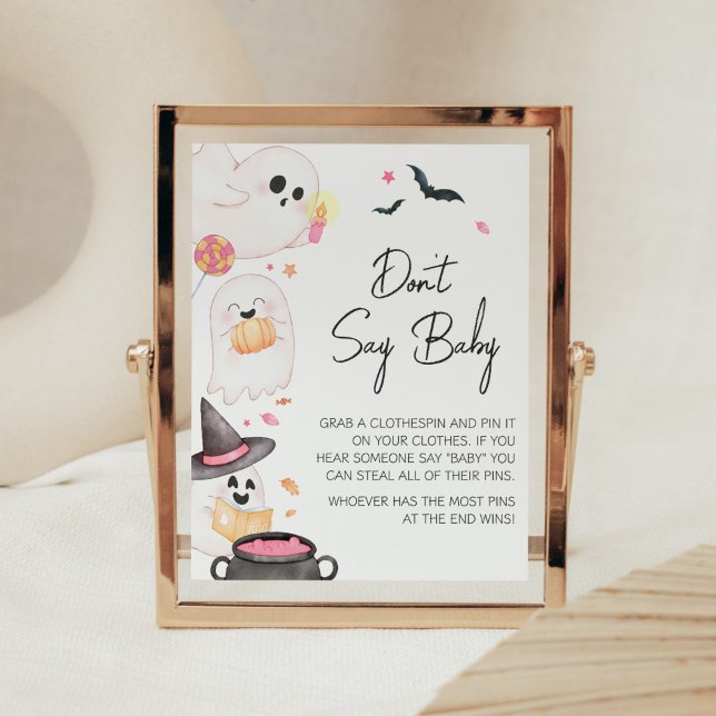 Pink Little Boo Halloween Don't Say Baby Poster (Pink Little Boo Baby Shower Don't Say Baby Sign)
