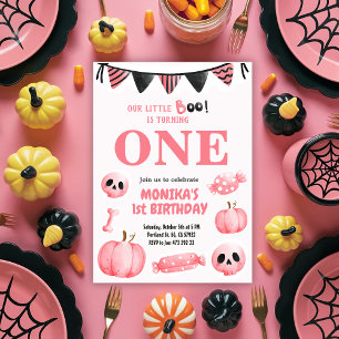 Pink Little Boo One Girl Halloween 1st Birthday  Invitation
