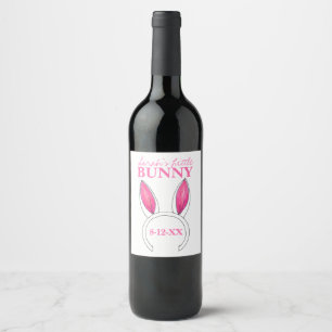 Pink Little Bunny Ears Baby Shower Favour Wine Label