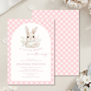 Pink Little Bunny Gingham Arch Baby Shower Invitation
