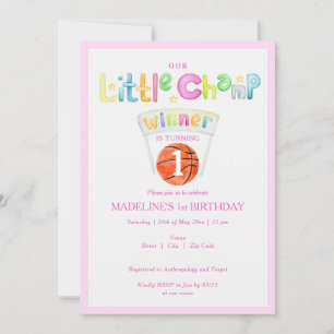 Pink Little Champ Basketball Any Age Girl Birthday Invitation