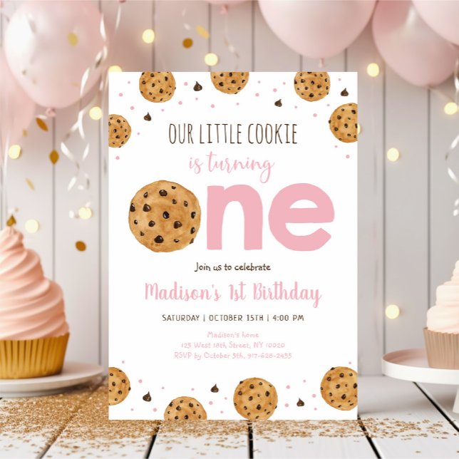 Pink Little Cookie First Birthday Invitation (Creator Uploaded)