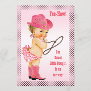 Pink Little Cowgirl Polka Dots Baby Shower Invitation