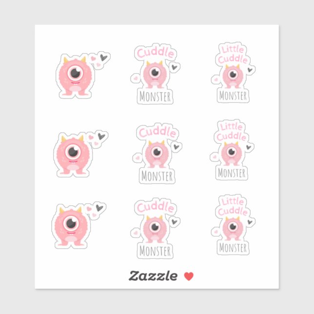 Pink Little Cuddle Monster Stickers (Sheet)
