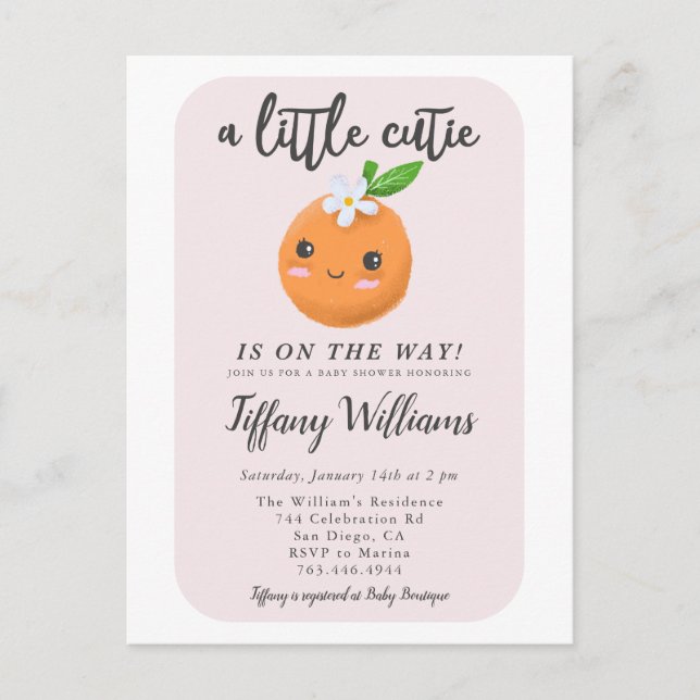 Pink Little Cutie Baby Shower Invitation Postcard (Front)