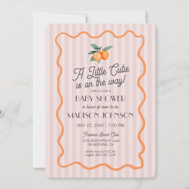 Pink Little Cutie Pastel Citrus Theme Baby Shower Invitation (Front)