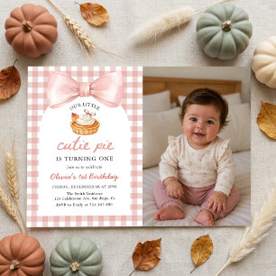 Pink Little Cutie Pie Fall 1st Birthday Photo Invitation