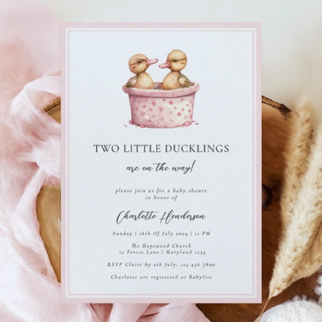 Pink Little Ducklings Girl Twin Baby Shower Invitation (Creator Uploaded)