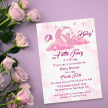 Pink Little Fairy in Clouds Baby Shower Invitation
